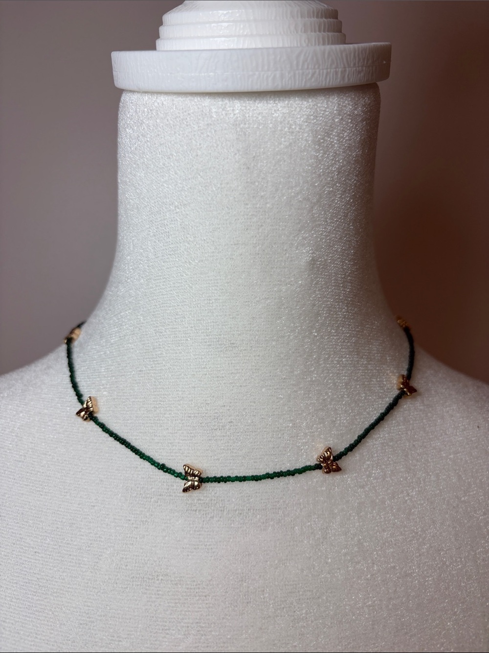 Delicate Green Beaded Butterfly Necklace